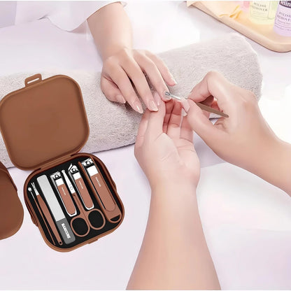 Professional 8-in-1 Manicure and Pedicure Kit – Complete Stainless Steel Grooming Set for Home & Travel
