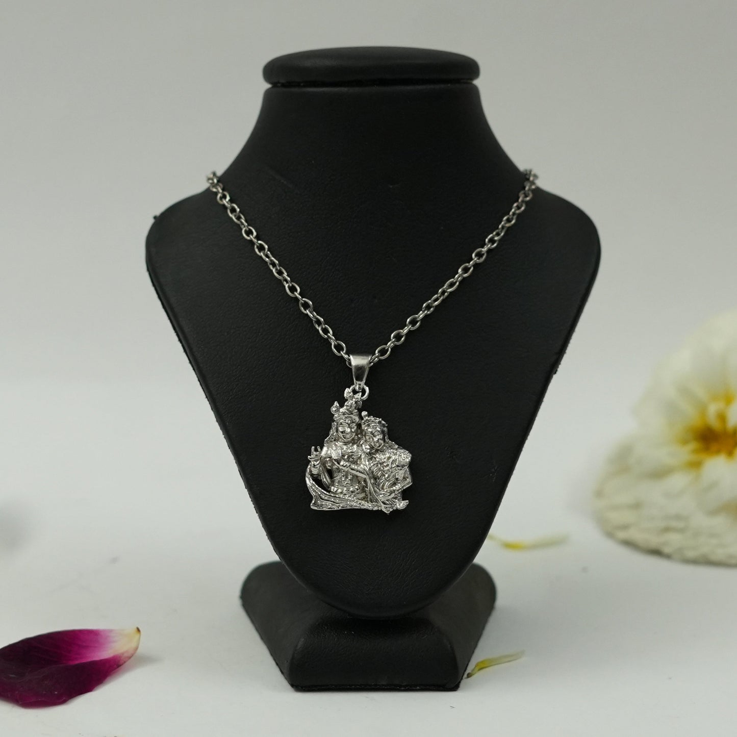 Divine Shiv Parvati Pendant in Brass with Silver Finish – Spiritual Pendant Only