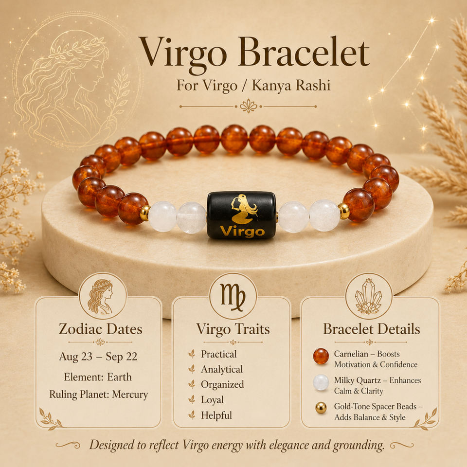Virgo (कन्या राशि) Zodiac Carnelian & Milky Quartz Bracelet