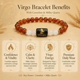Virgo (कन्या राशि) Zodiac Carnelian & Milky Quartz Bracelet