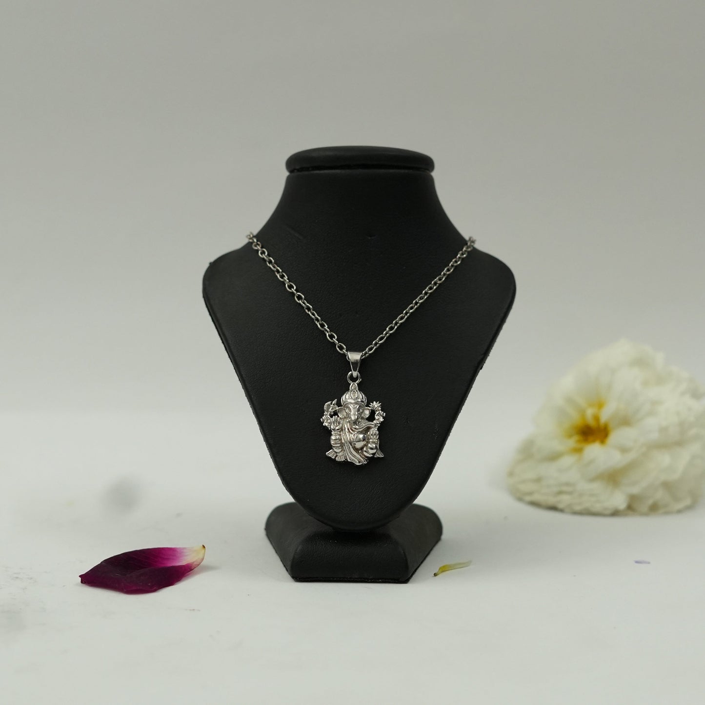 Divine Lord Ganesha Pendant in Brass with Silver Finish – Blessing Pose (Pendant Only)
