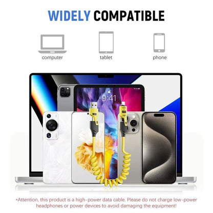 4-in-1 Fast Charging Coiled USB Cable | 65W Power | Universal Multi-Port Connector