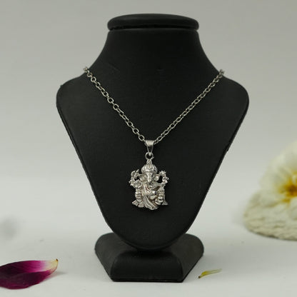 Divine Lord Ganesha Pendant in Brass with Silver Finish – Blessing Pose (Pendant Only)