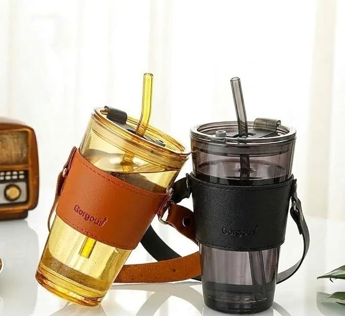 Glass Coffee Mug with Straw 450ML