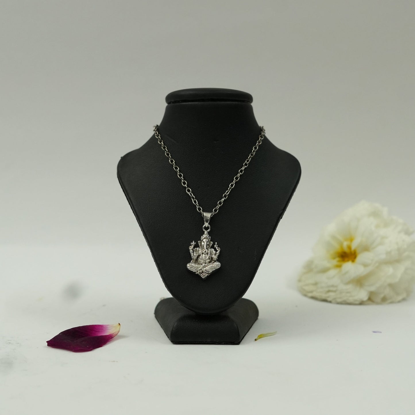 Divine Lotus Seated Lord Ganesha Pendant in Brass with Silver Finish – Pendant Only