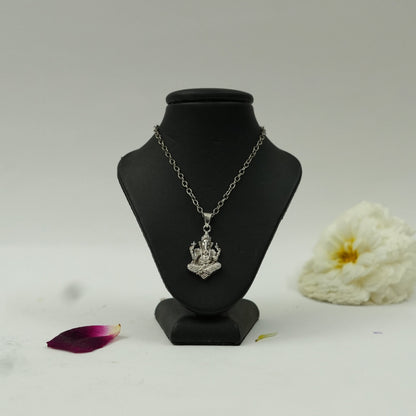 Divine Lotus Seated Lord Ganesha Pendant in Brass with Silver Finish – Pendant Only