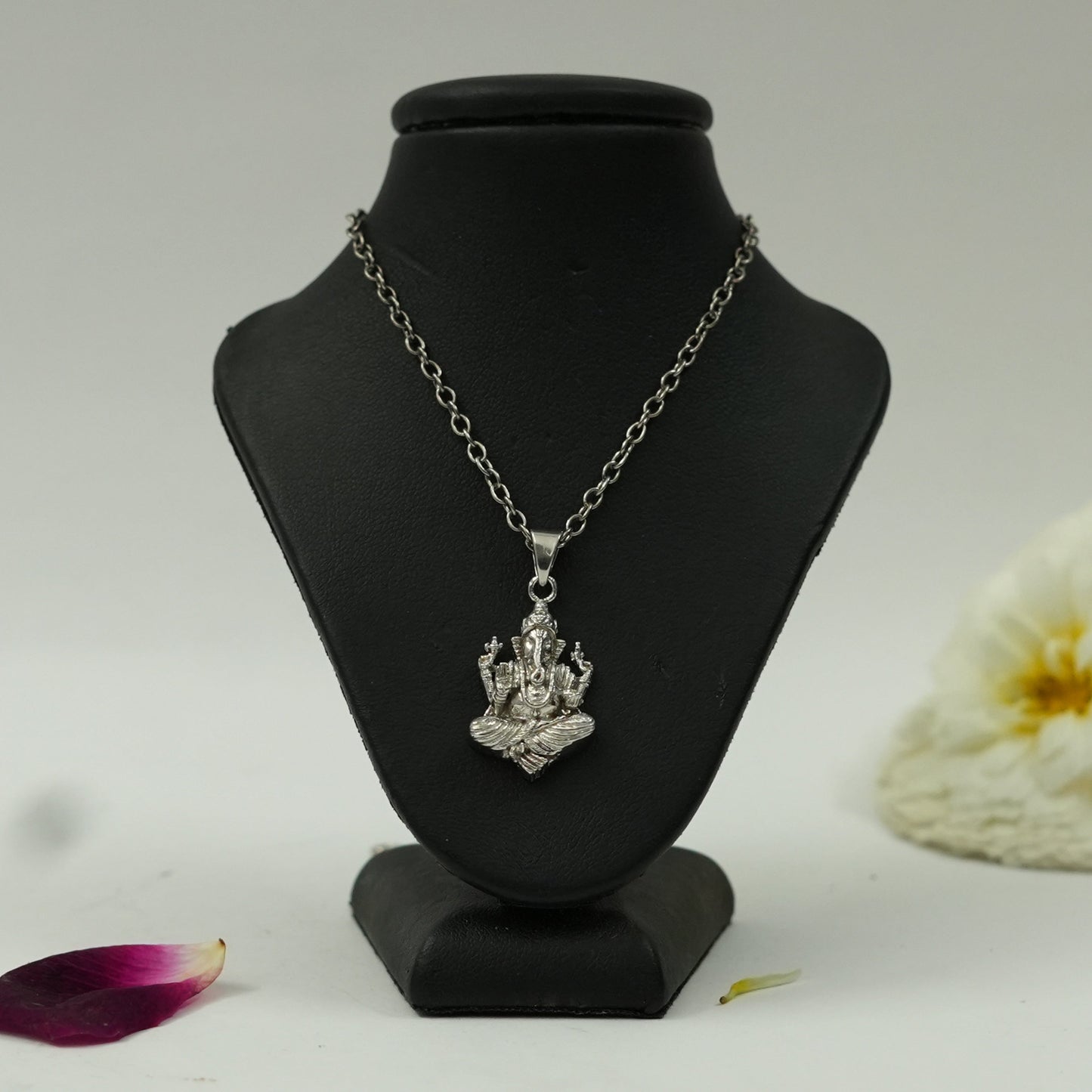 Divine Lotus Seated Lord Ganesha Pendant in Brass with Silver Finish – Pendant Only