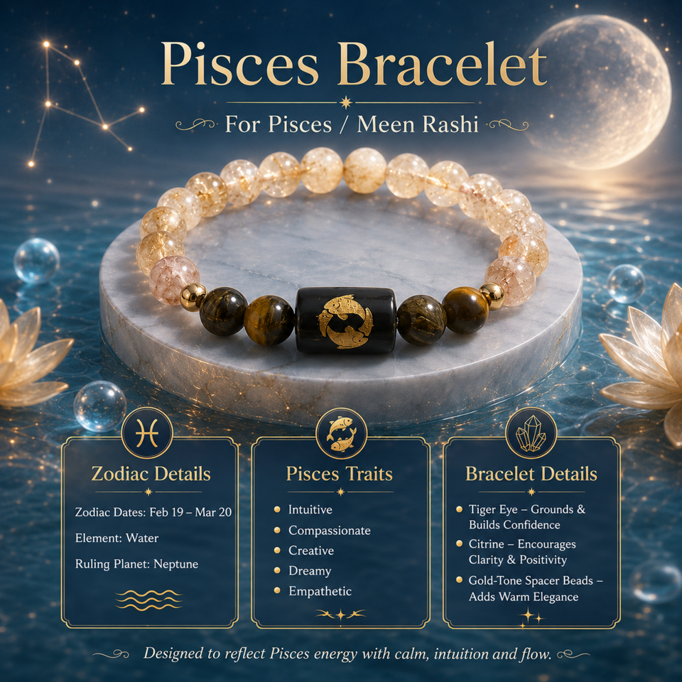 Pisces (मीन राशि) Zodiac Tiger Eye & Citrine Bracelet