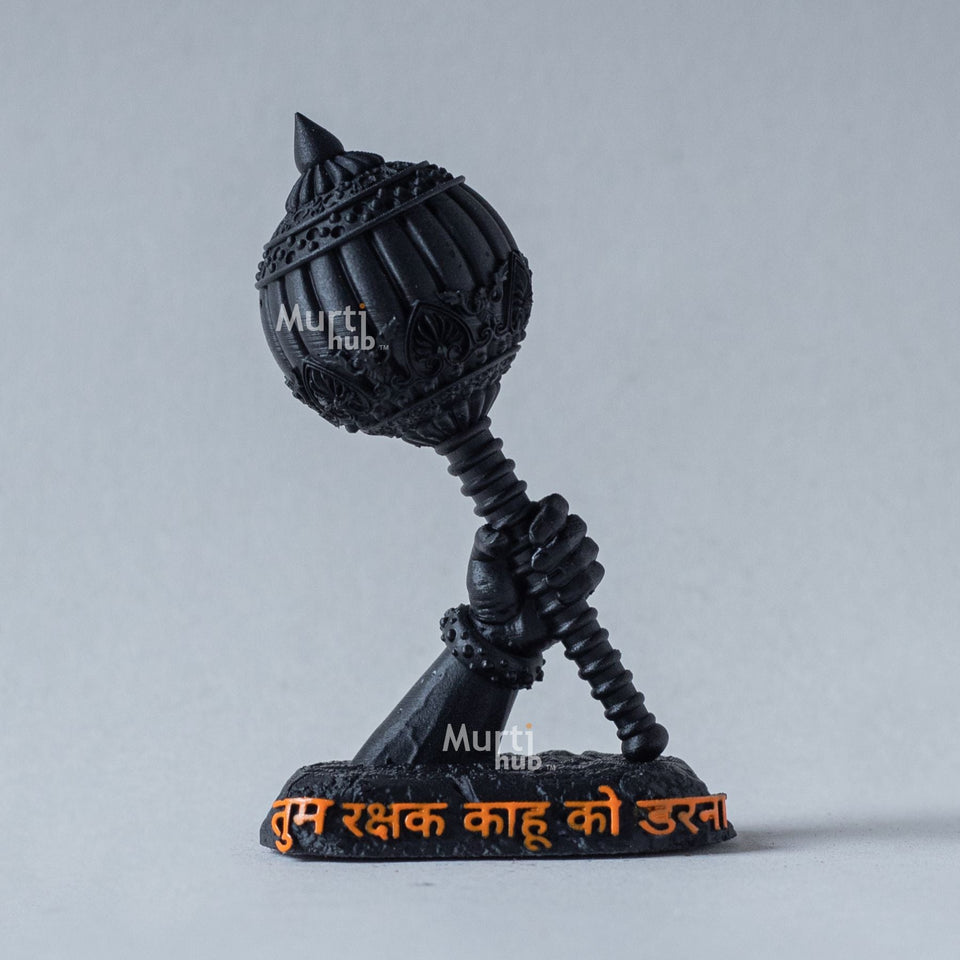 Hanuman Ji’s Gada — “Tum Rakshak Kahu Ko Darna” | Hand-Painted Idol for Car Dashboard