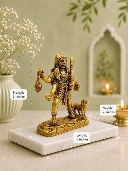 Brass Kaal Bhairav Idol with Shwan Dog for Home, Office & Vastu Protection