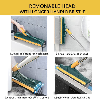 2 In 1 Long Handle Wiper Stiff Bristle Floor Brush