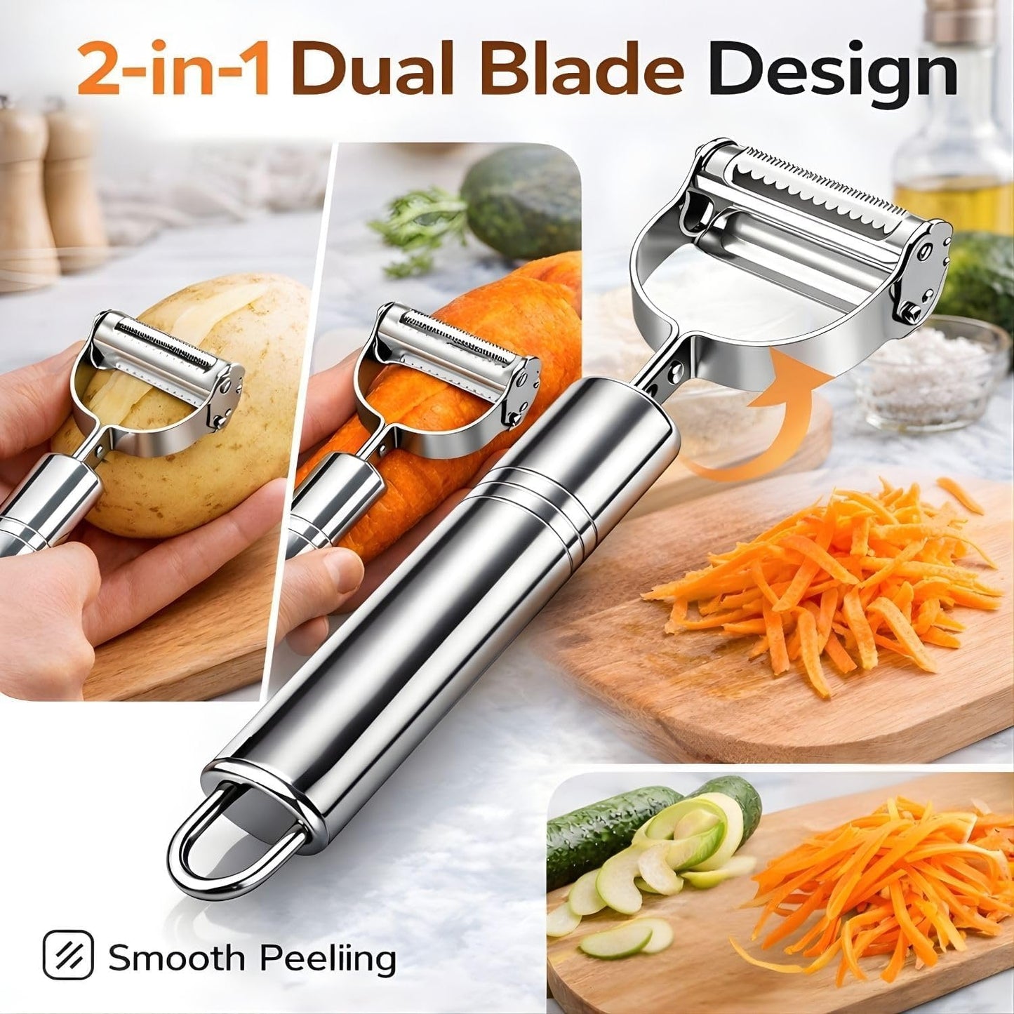 2-in-1 Stainless Steel Dual Blade Vegetable Peeler & Julienne Cutter