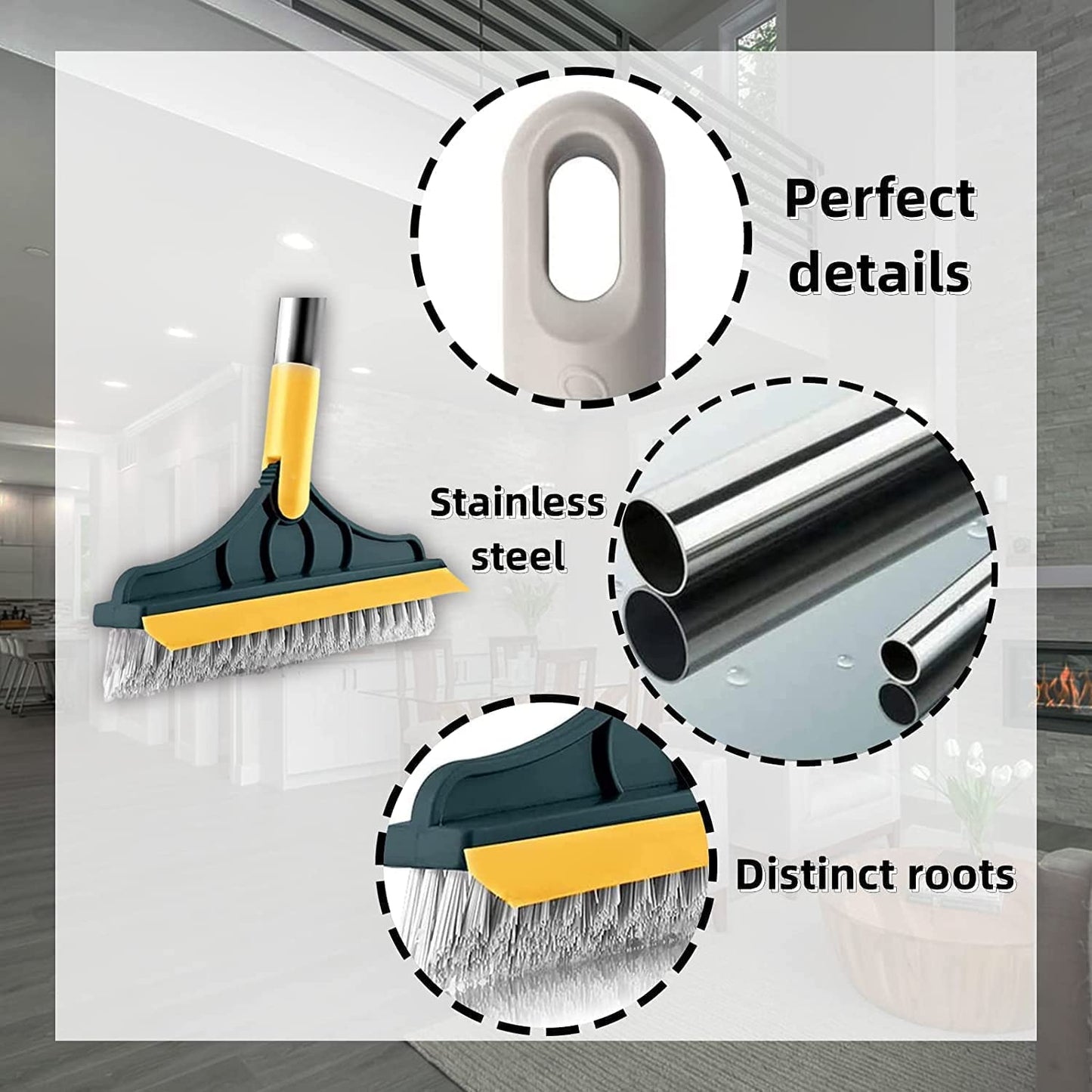 2 In 1 Long Handle Wiper Stiff Bristle Floor Brush