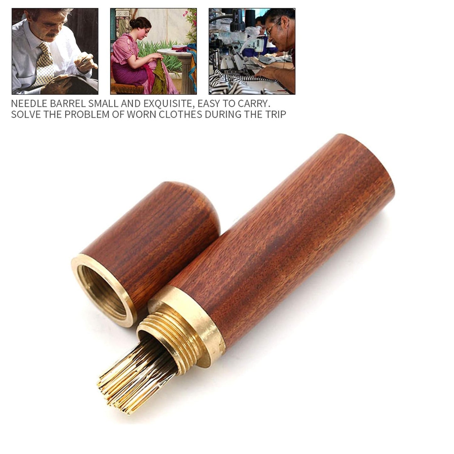 Wooden Needle Storage Case with Sewing Needles