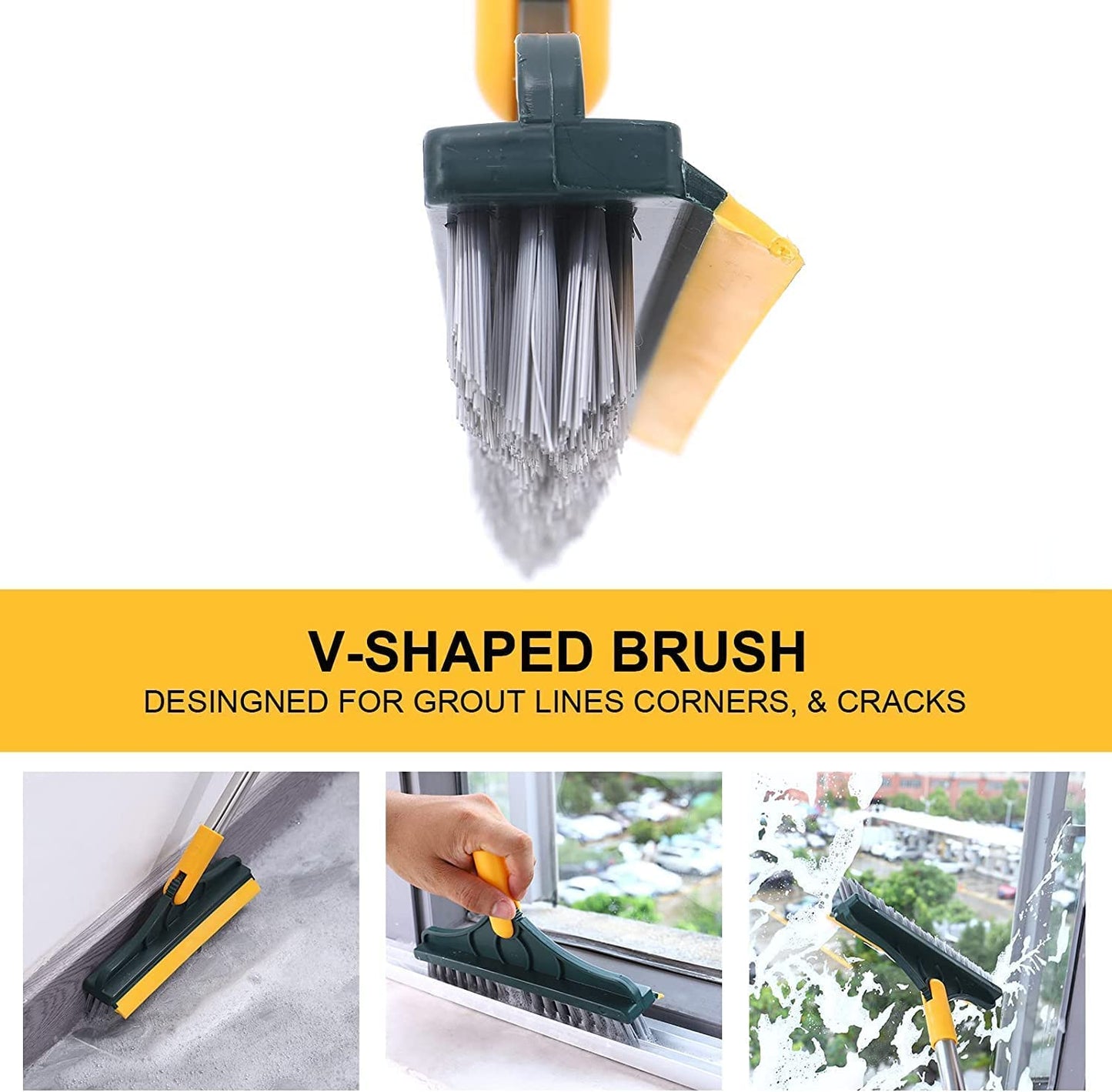2 In 1 Long Handle Wiper Stiff Bristle Floor Brush
