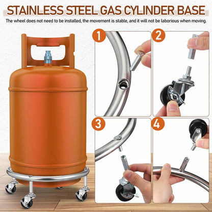 Stainless Steel Gas Cylinder Trolley Stand with 4 Wheels