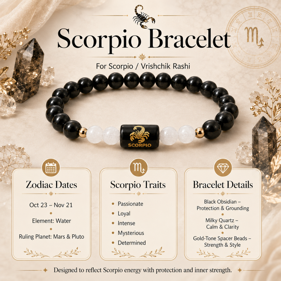 Scorpio (वृश्चिक राशि) Zodiac Black Obsidian & Milky Quartz Bracelet