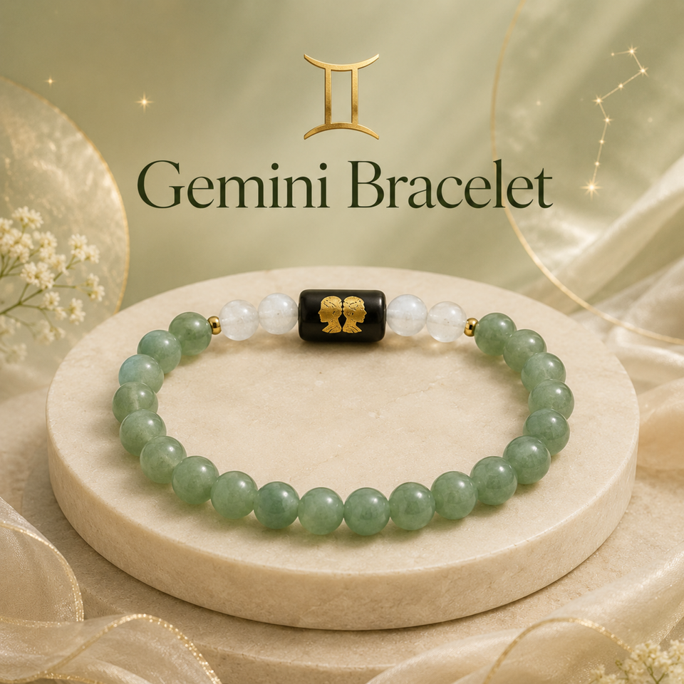 Gemini (मिथुन राशि) Zodiac Green Aventurine & Milky Quartz Bracelet
