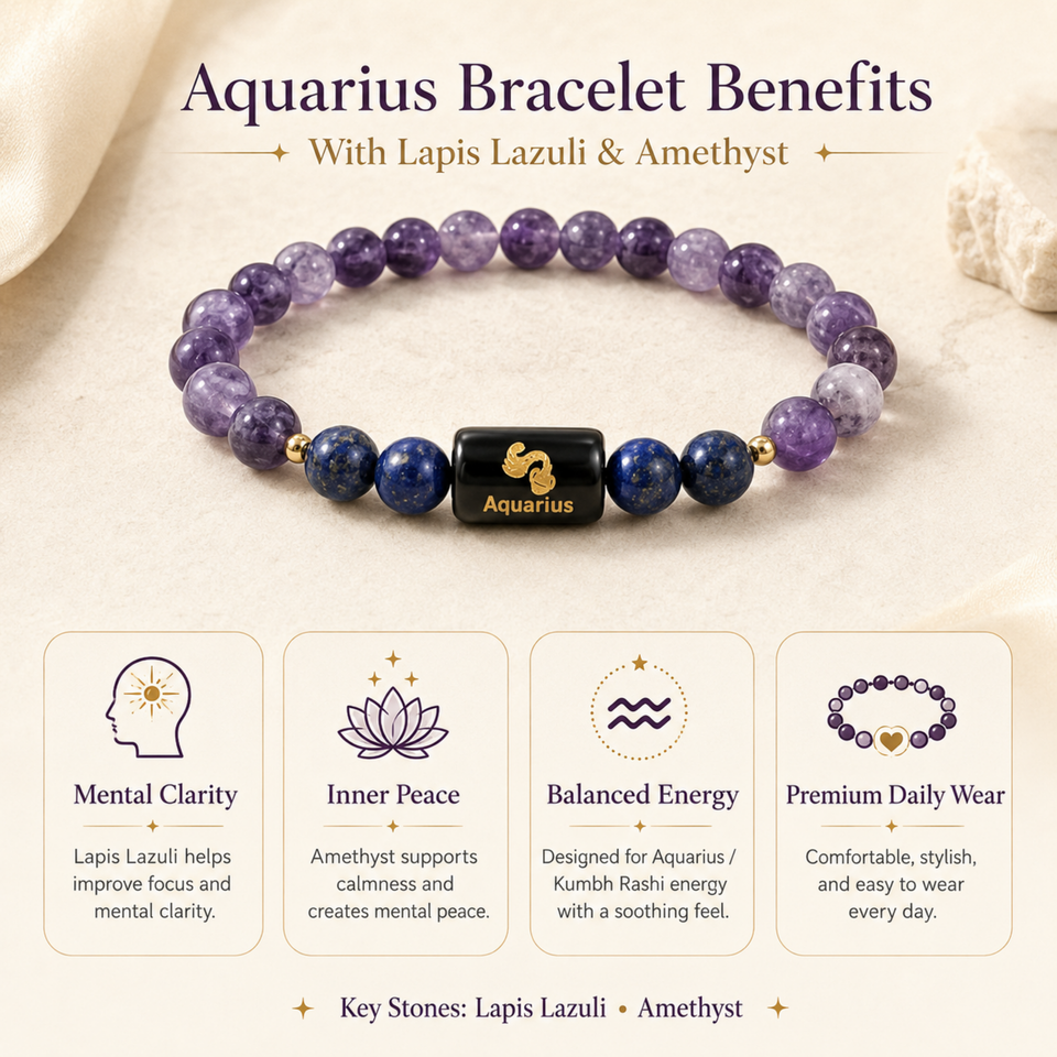 Aquarius (कुंभ राशि) Zodiac Amethyst & Blue Stone Bracelet