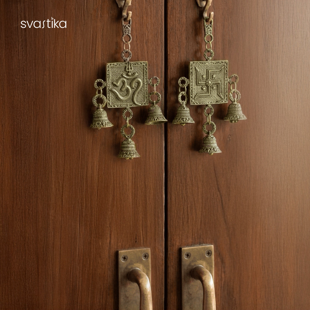 Brass Om Swastik Latkan With Bells