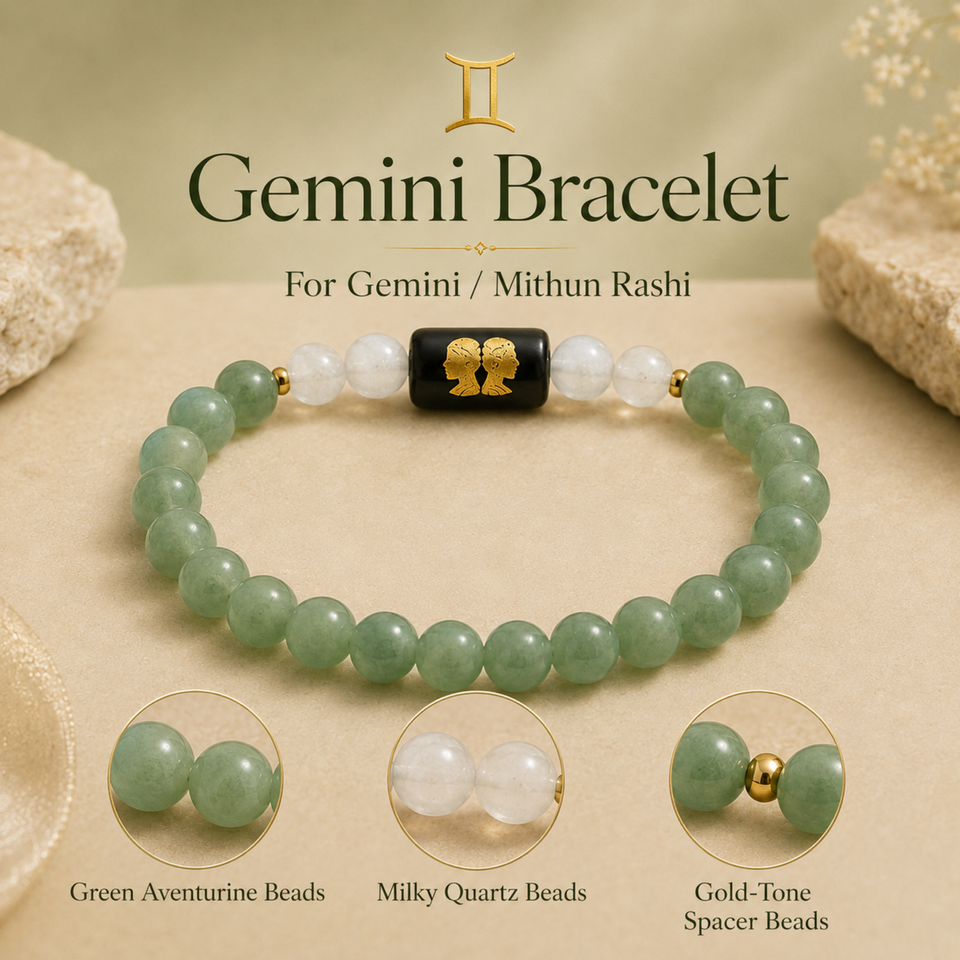 Gemini (मिथुन राशि) Zodiac Green Aventurine & Milky Quartz Bracelet