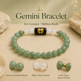 Gemini (मिथुन राशि) Zodiac Green Aventurine & Milky Quartz Bracelet