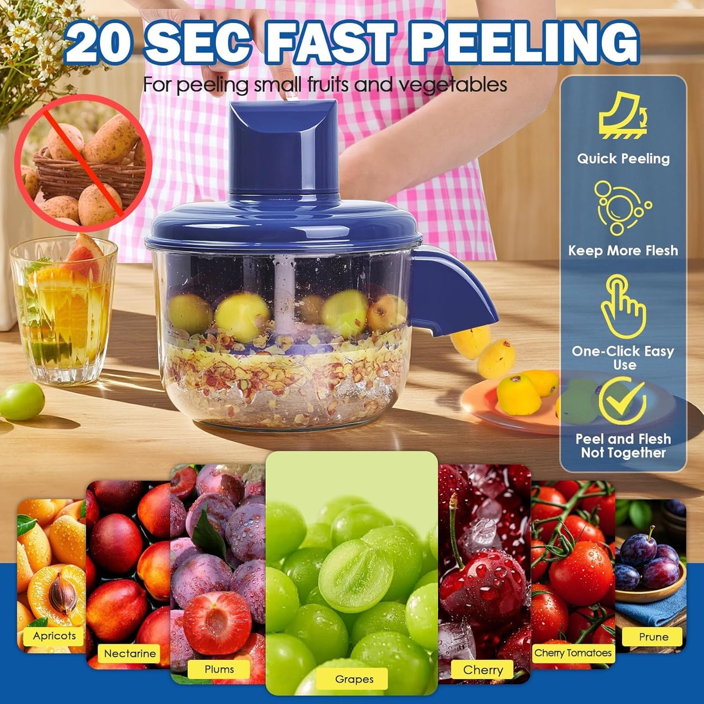 Automatic Electric Fruit Peeler for Grapes, Tomatoes & Garlic