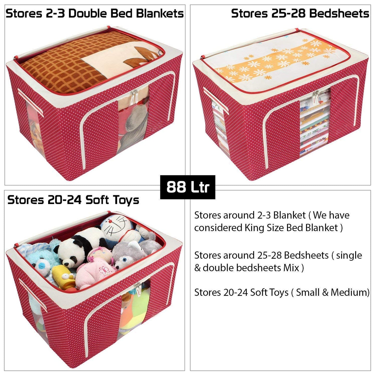 66L Heavy Duty Foldable Oxford Fabric Storage Box with Metal Frame & Window (Waterproof & Dustproof)