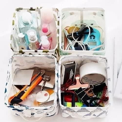 Canvas Fabric Basket with Handle (Random Prints)