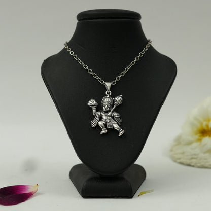 Lord Hanuman Sanjeevani Pendant in Brass with Silver Finish (Pendant Only)