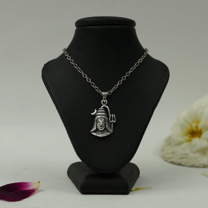 Lord Shiva Face with Trishul Brass Pendant in Silver Finish (Pendant Only)