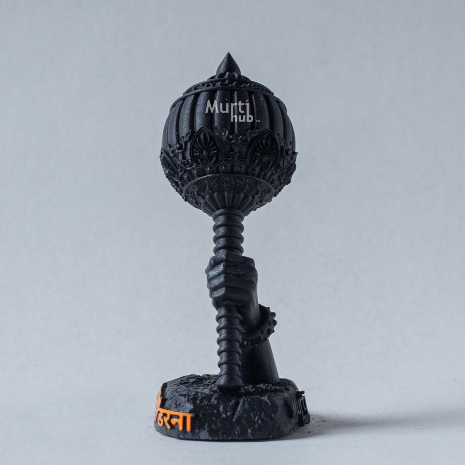 Hanuman Ji’s Gada — “Tum Rakshak Kahu Ko Darna” | Hand-Painted Idol for Car Dashboard