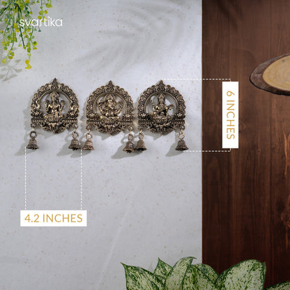Brass Lakshmi Ganesh Saraswati Latkan With Bells