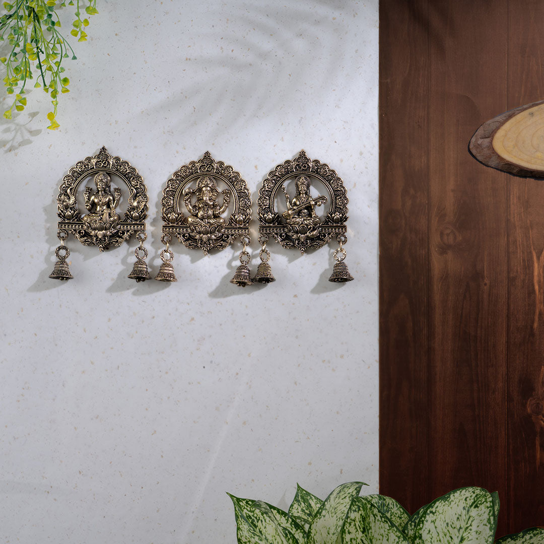 Brass Lakshmi Ganesh Saraswati Latkan With Bells
