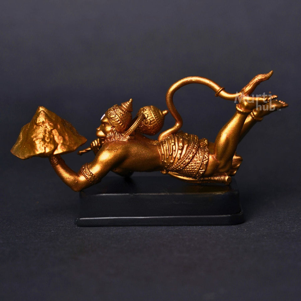 Sanjivani Hanuman in Action — Antique Gold | Flying Bajrangbali Idol for Car Dashboard