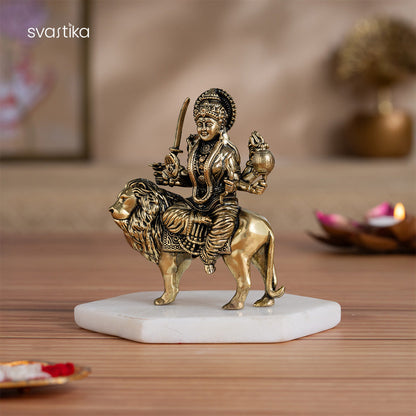 Brass 8 Armed Maa Durga Idol Sitting on Lion