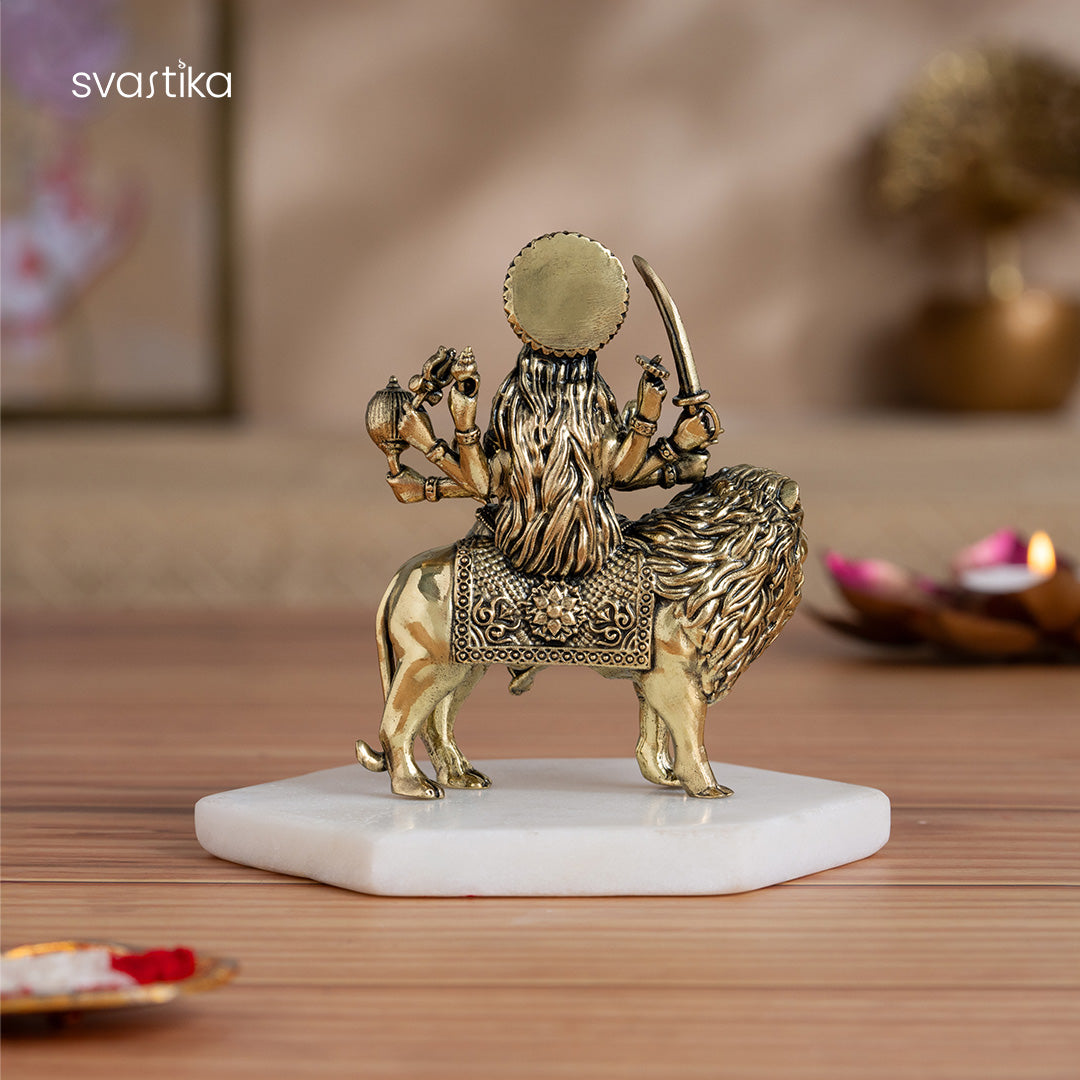 Brass 8 Armed Maa Durga Idol Sitting on Lion