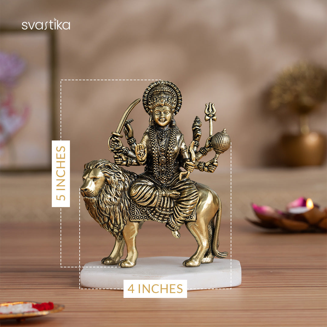 Brass 8 Armed Maa Durga Idol Sitting on Lion