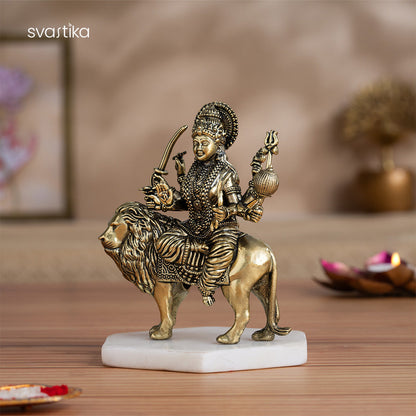 Brass 8 Armed Maa Durga Idol Sitting on Lion