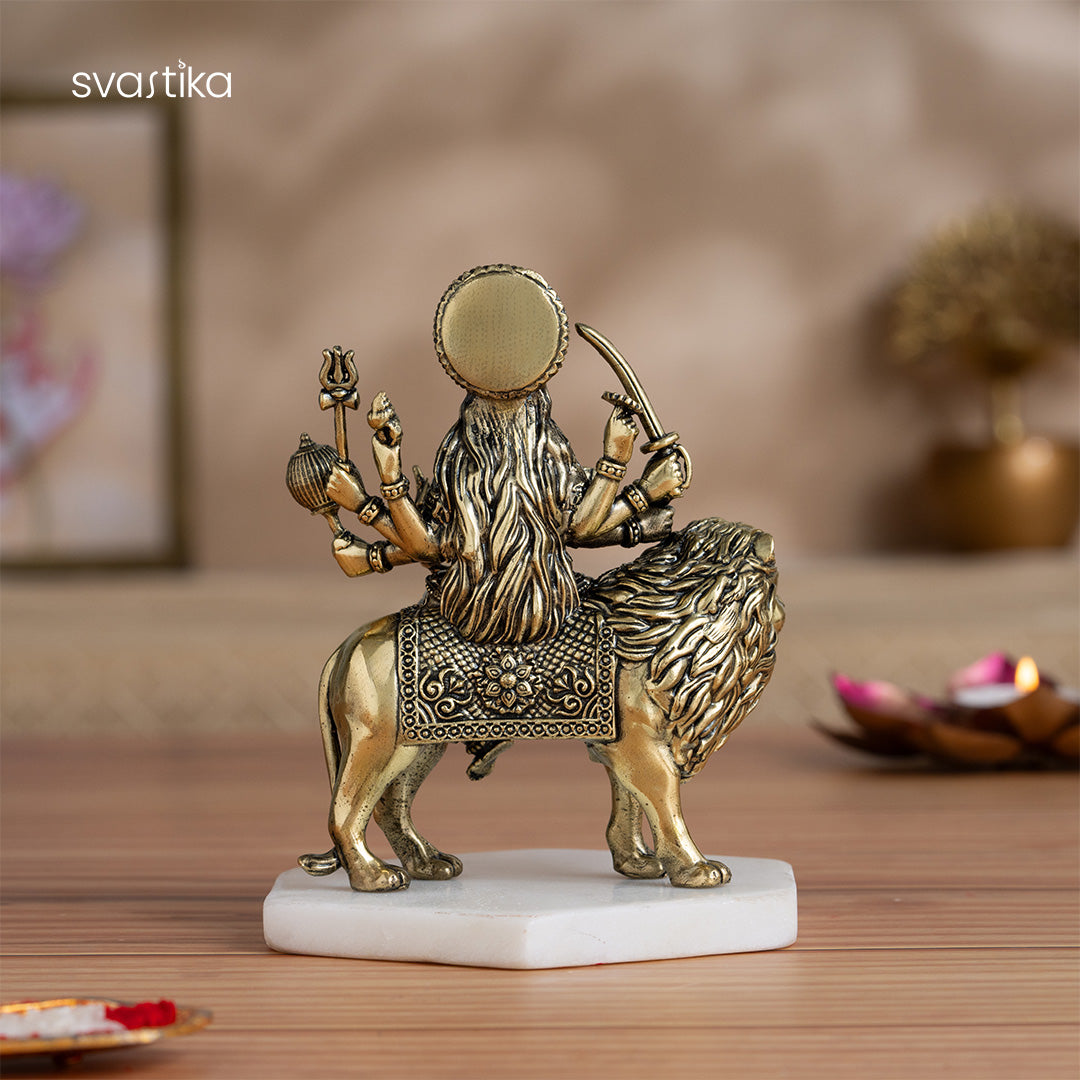 Brass 8 Armed Maa Durga Idol Sitting on Lion