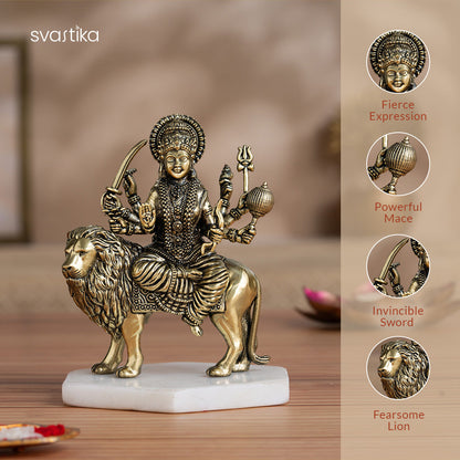 Brass 8 Armed Maa Durga Idol Sitting on Lion
