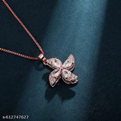 RARE1STUDIO Solitaire Pendant with Chain Rhodium Cubic Zirconia Sterling Rose Gold Pendant For Womens's & Girl's
