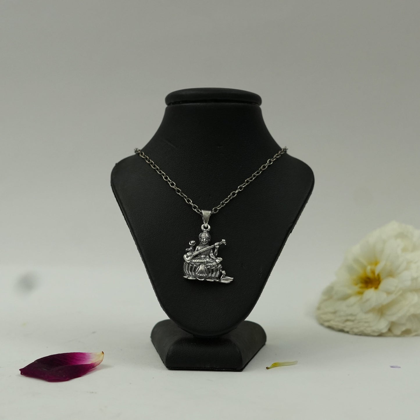Silver Plated Brass Goddess Saraswati Veena Pendant | Symbol of Wisdom & Knowledge | Pendant Only
