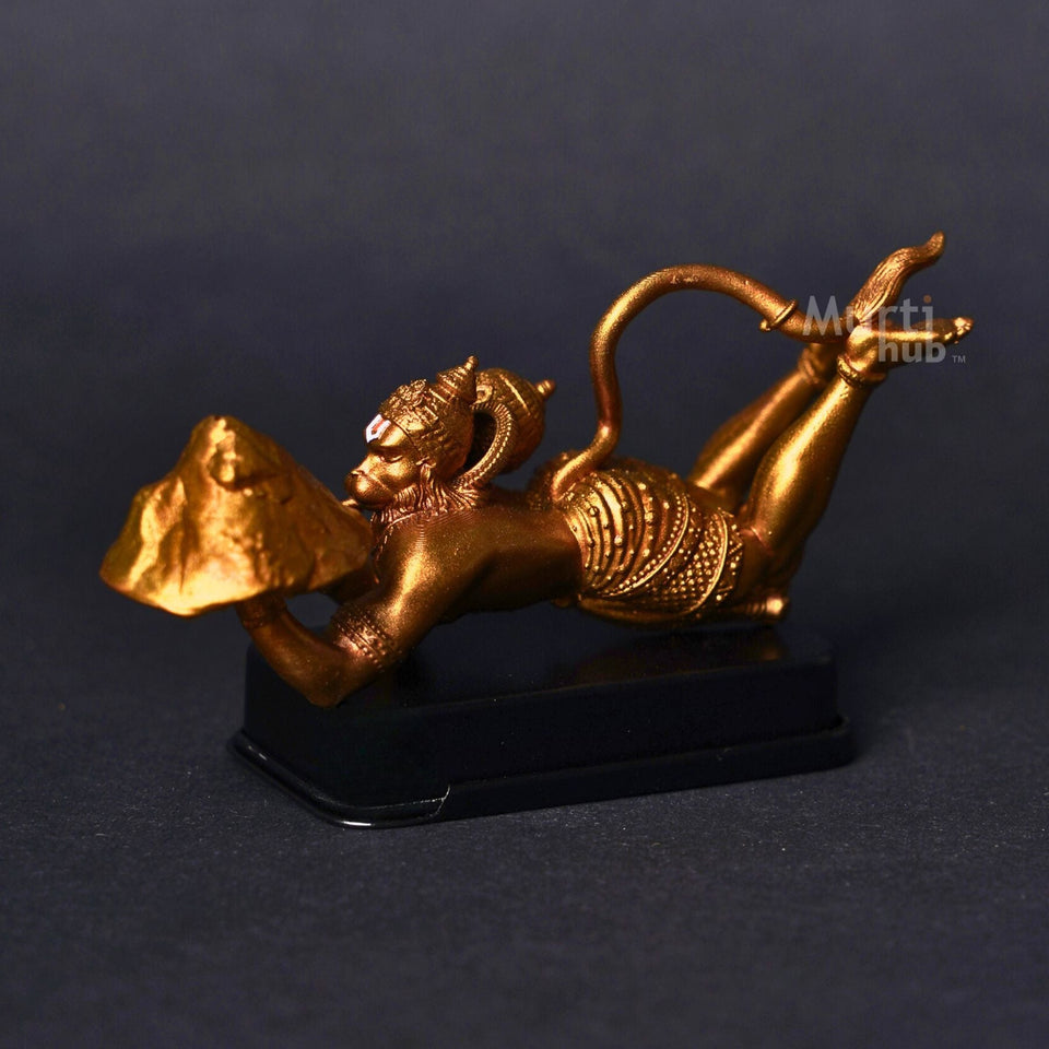 Sanjivani Hanuman in Action — Antique Gold | Flying Bajrangbali Idol for Car Dashboard