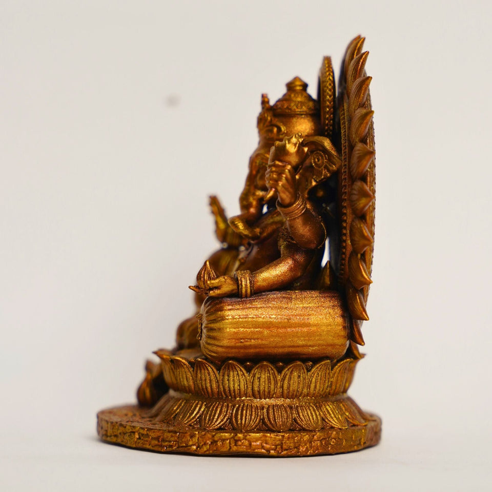 Lord Ganesha – Seated Blessing Idol | Antique Gold | Car Dashboard | Murtihub