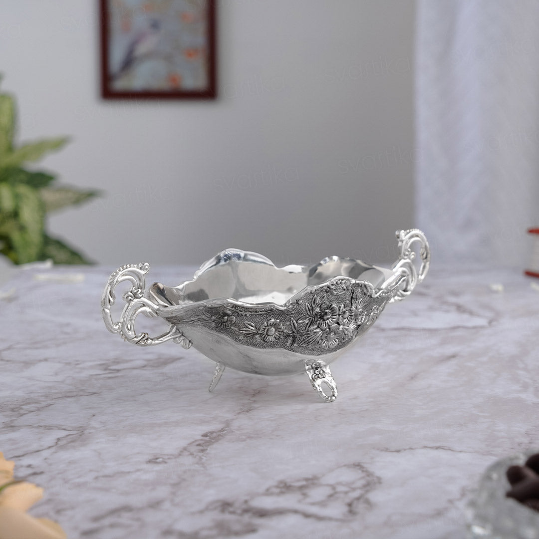 Oval Shaped Decorative Bowl- German Silver (9.5 Inch)