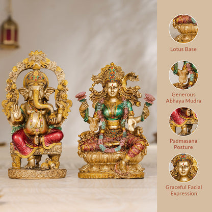 Ganesh Lakshmi Murti Pair – Antique Finish, 10 Inch