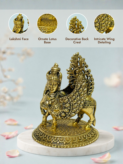 Antique Brass Kamadhenu Lakshmi Statue for Home Temple & Decor