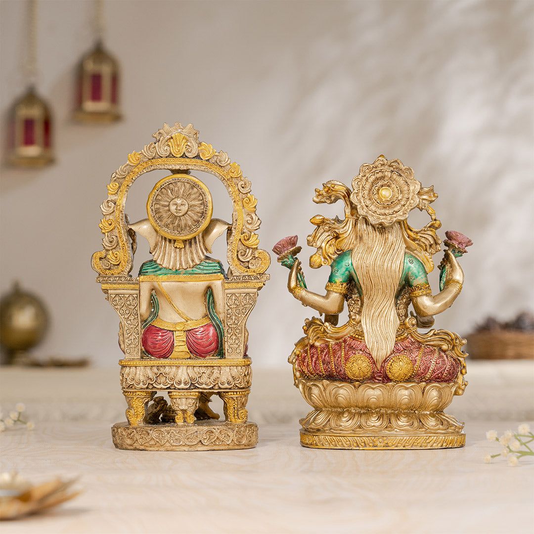 Ganesh Lakshmi Murti Pair – Antique Finish, 10 Inch
