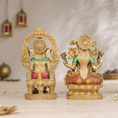 Ganesh Lakshmi Murti Pair – Antique Finish, 10 Inch